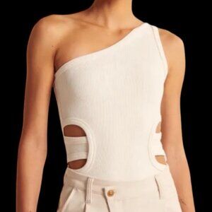 Cream One-Shoulder Ribbed Top Abercrombie